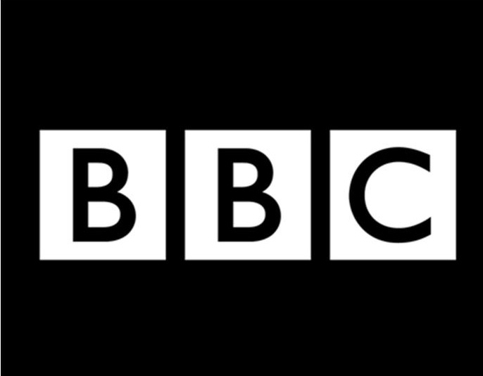 This image is the logo for the British Broadcasting Service; it is the letters B B C in white, set in black squares