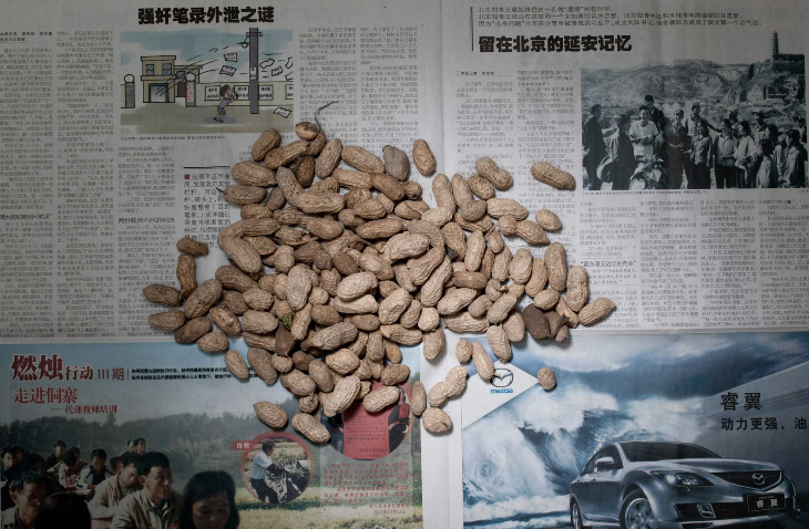 peanuts on a newspaper
