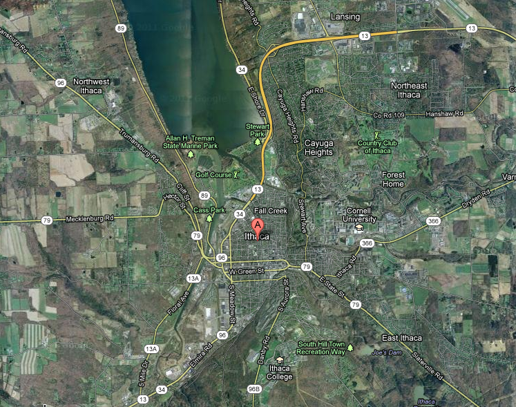 Map of Ithaca, NY via satellite