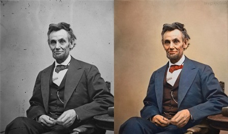 Black and White Lincoln Next to Colorized One