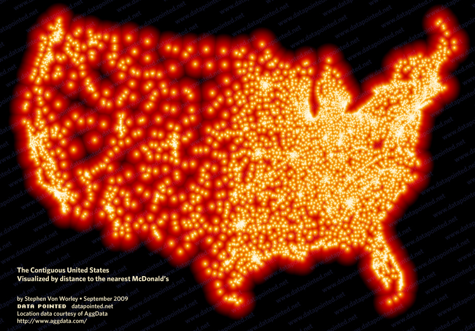 Map of distances to McDonald's