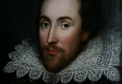Detail of a newly unveiled portrait of Shakespeare