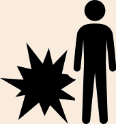 Icon of person standing next to sharp bubble