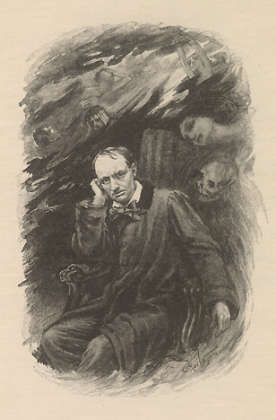 Baudelaire surrounded by skulls and women
