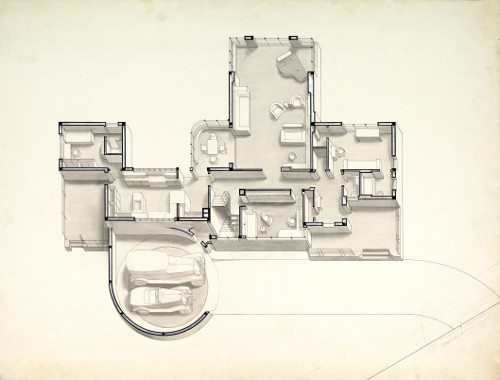 This image is the floor plans for Norman Bel Geddes's House of Tomorrow