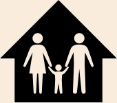 Icon of family standing inside house