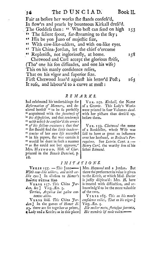 Photograph of a page from Alexander Pope's 1728 Dunciad Variorum