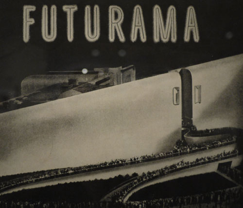 A stylized image of Bel Geddes' _Futurama_ exhibition.