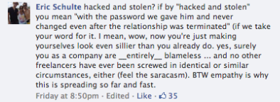 Screen capture of a facebook user criticizing Fitness SF's use of the word "hack."