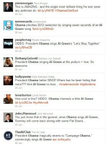 Reactions to Obama's singing on Twitter