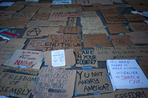 Broad image of occupy wall street posters