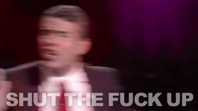 A gif portraying Andy Cohen saying, "Shut the fuck up!" and shaking his head.