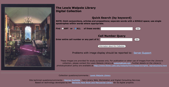 Screenshot of search page for The Lewis Walpole Library Digital Collection
