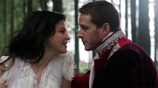Snow White and her prince nearly kiss in the TV show Once Upon a Time