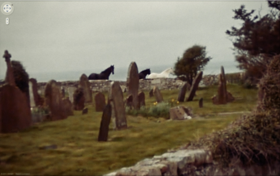 Screenshot, horses in cemetery