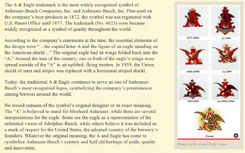 Screenshot of A-B website explaining history of eagle logo