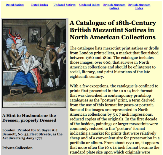 A Catalogue of 18th-Century British Mezzotint Satires in North American Collections