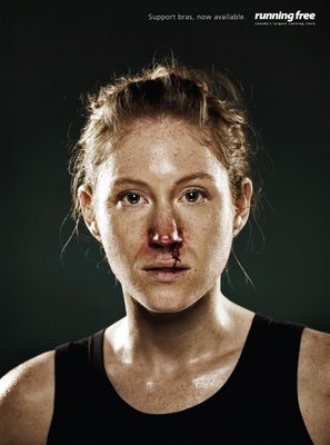 a woman with a bloody nose