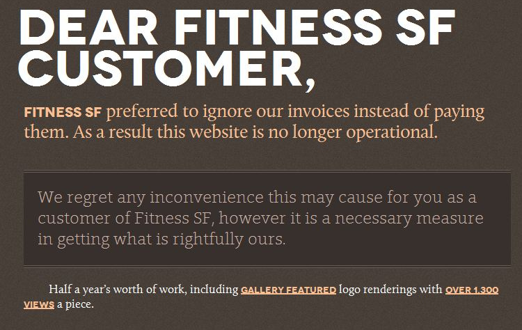 A screencapture of Fitness SF's "hacked" website.