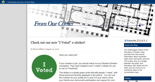 screenshot with WA state green and white "I Voted" e-sticker button (round)