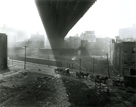 view of the Brooklyn Bridge, looking east, May 6, 1918, by  Eugene de Salignac