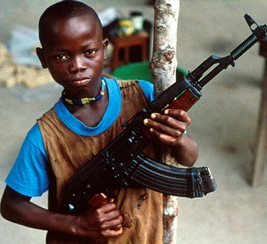A child soldier, such as discussed in Kony2012