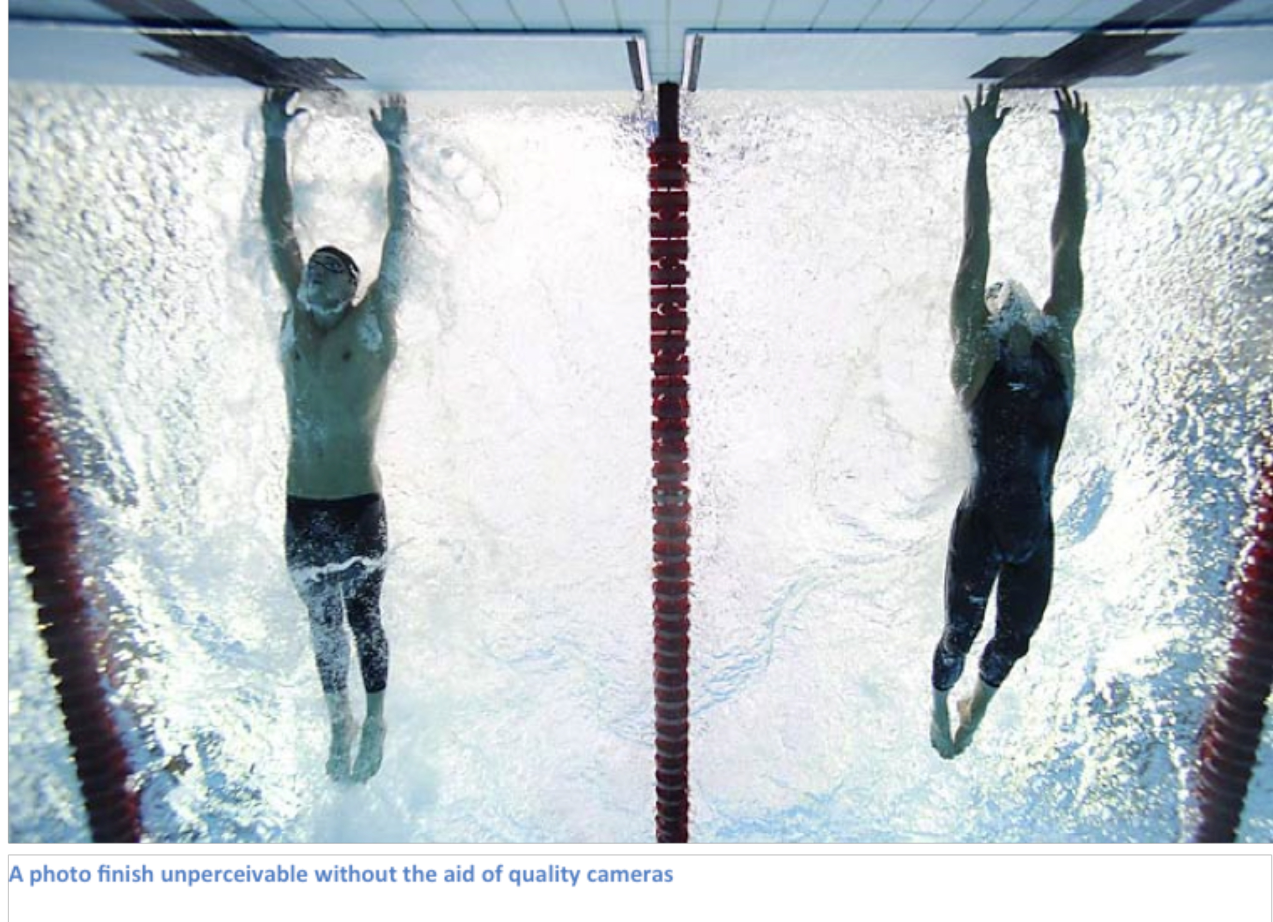 An olympic photofinish determines Michael Phelps narrowly beats Milorad Cavic--documented by a high-def camera