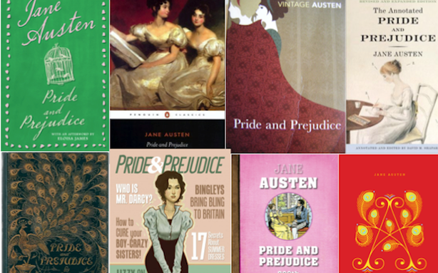 Various covers for Jane Austen's novel Pride and Prejudice