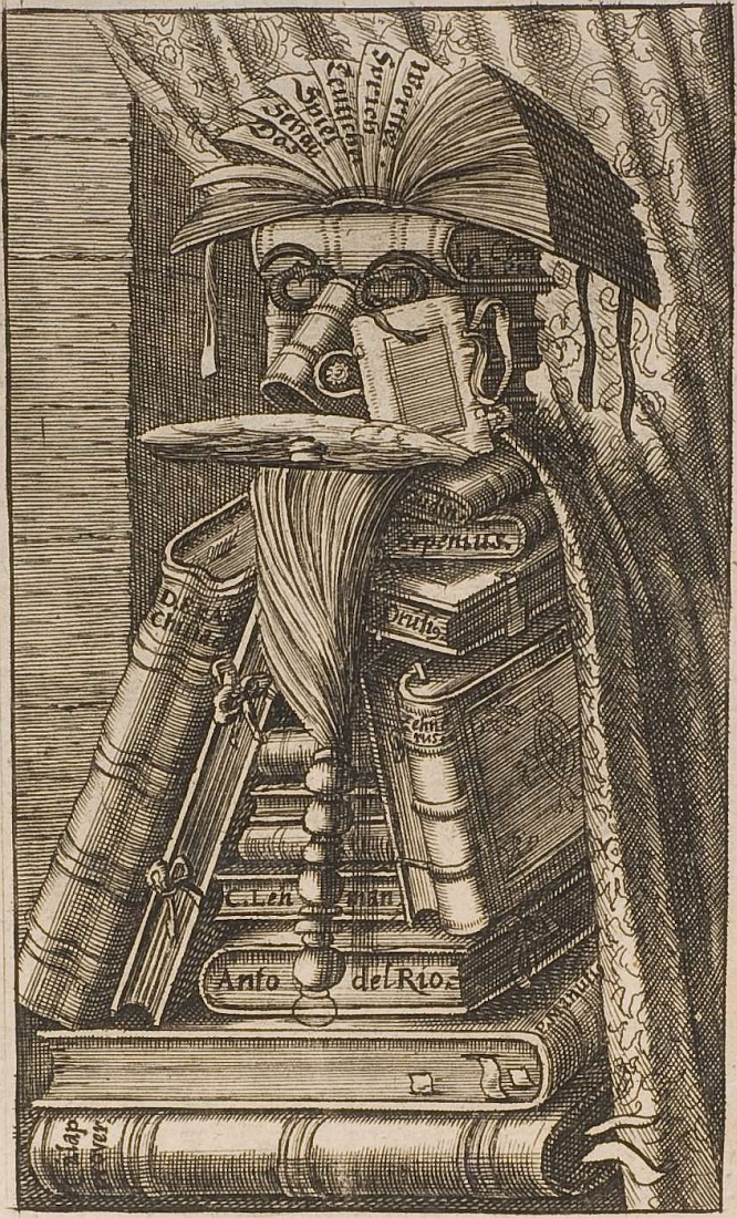 Arcimboldo's _Librarian_ as engraved by an anonymous engraver for Georg Philipp Harsdörffer's _Frauenzimmer Gesprechspiele_  