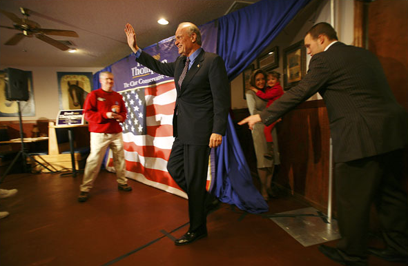 Fred Thompson emerging from backstage at a campaign appearance