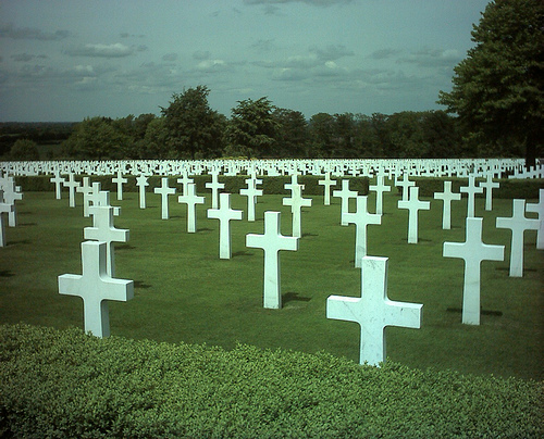 WWII cemetery with cross markers